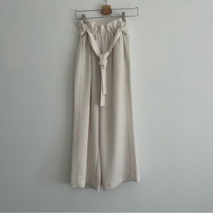 Cream Linen Pants with Belt and Pockets